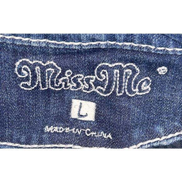 Miss Me Embellished Gothic Cross Cropped Denim Jacket Large - Picture 5 of 6